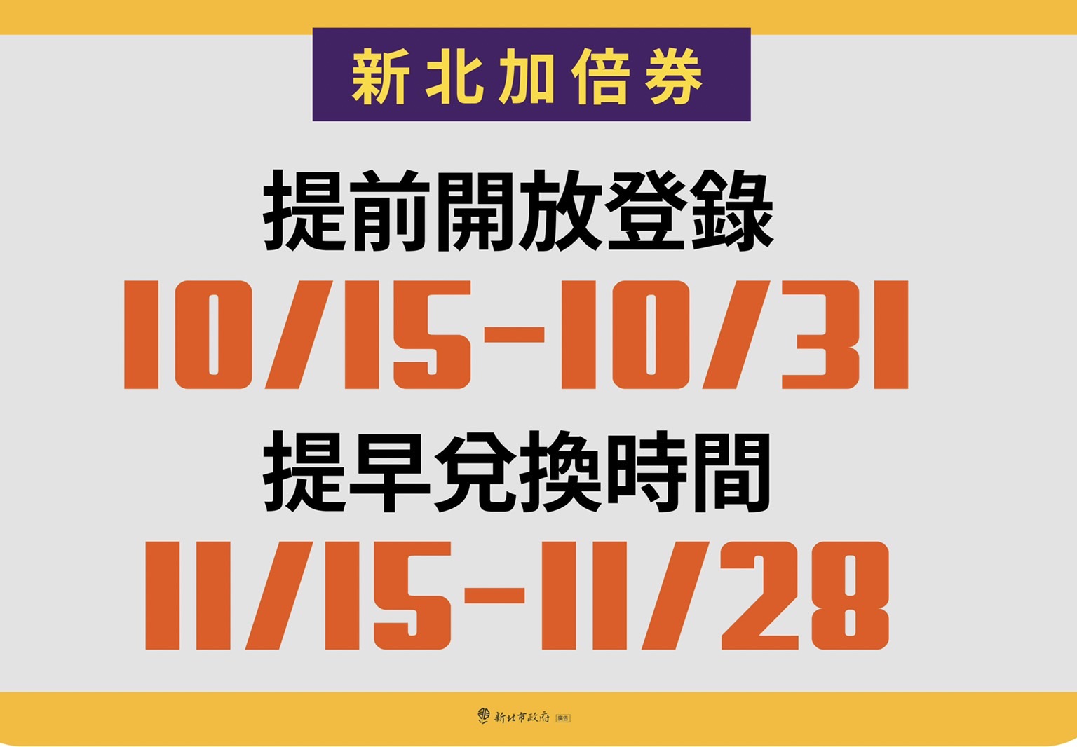 圖說：新北加倍券10月15日到10月31日開放登記抽獎。